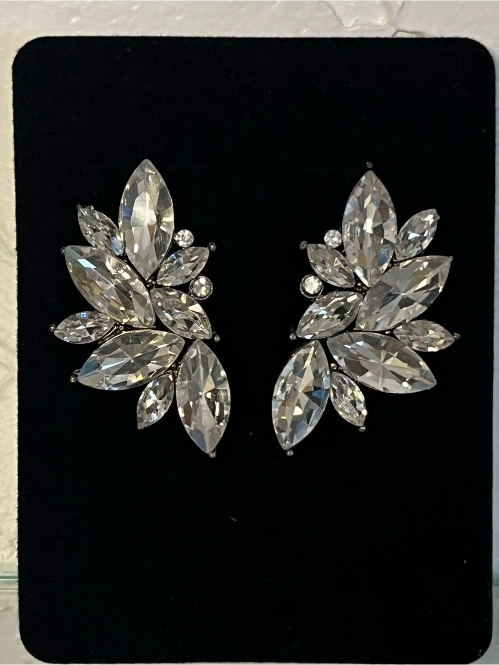 Sparkling Crystal Leaf Cluster Earrings - Clear